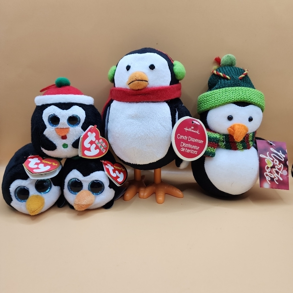 Penguin Lot Hallmark Candy Dispenser TY Plush Ornament